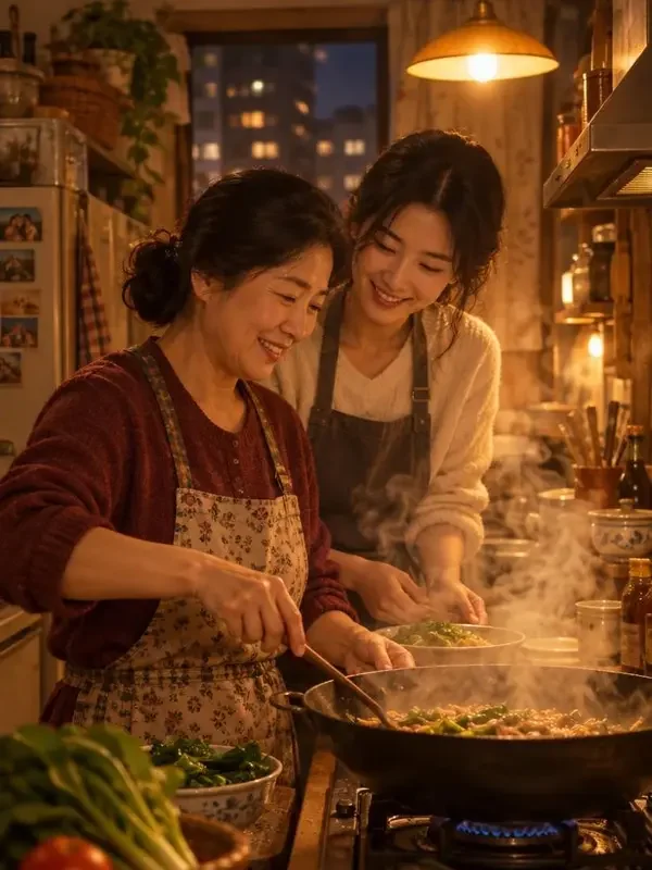 黄果短剧家庭题材海报，厨房、老屋与一顿没吃完的饭